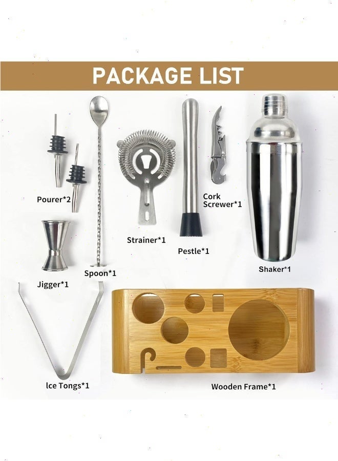 Yoawllty 10-piece bartending tool set, Martini cocktail shaker set with a stylish bamboo stand, suitable for homes and bars. - Image 2